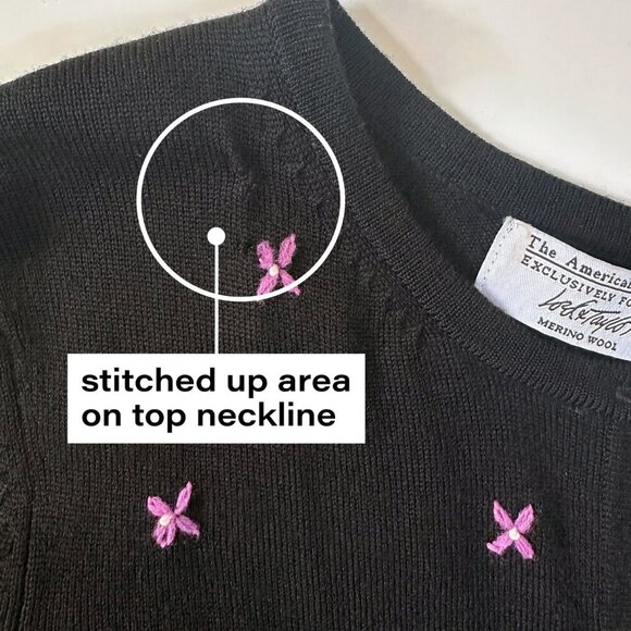 Lord&Taylor Black Cardigan Sz PM Floral Embroidered Merino Wool Boho Cottagecore - Picture 7 of 8
